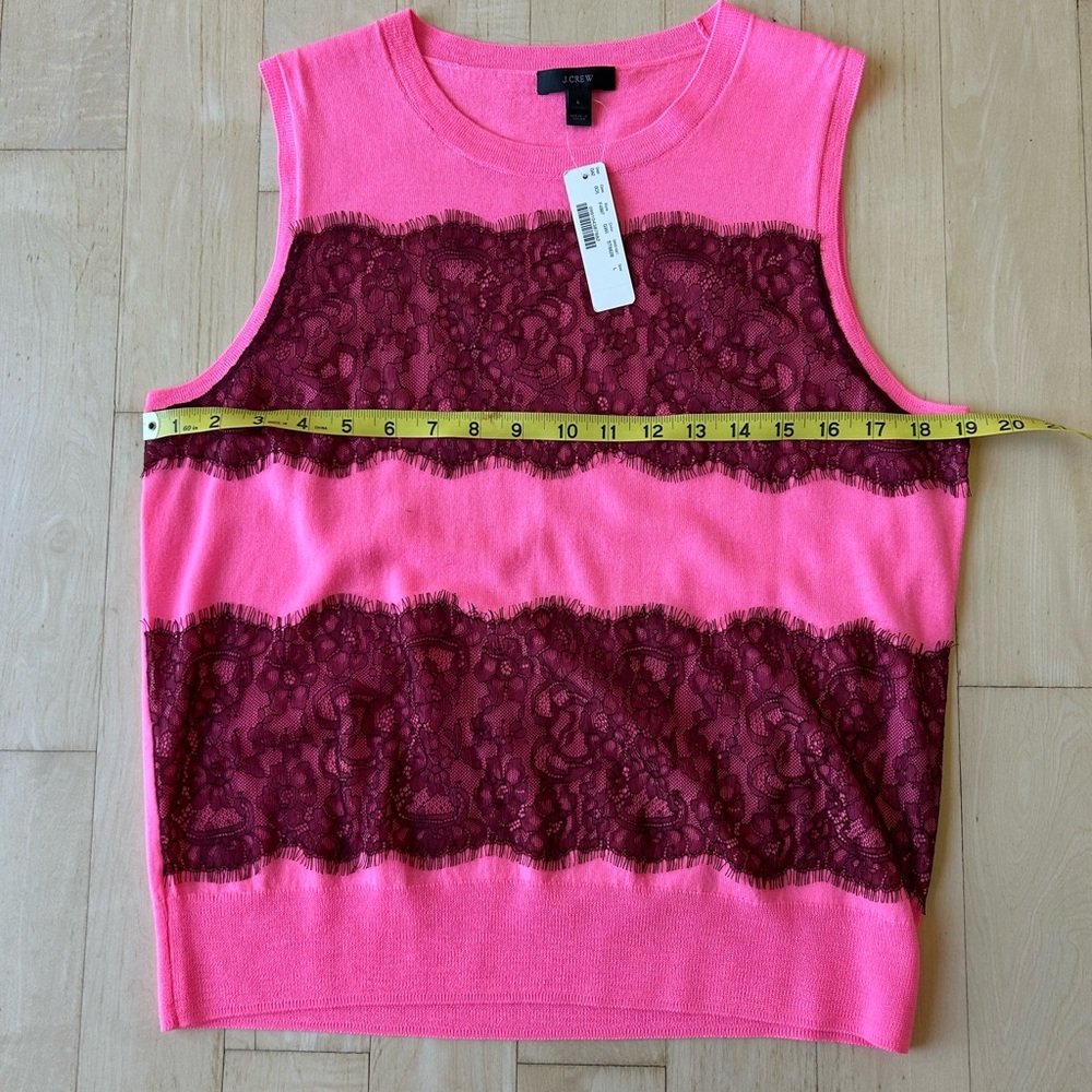J. Crew Pink Women's 100% Merino Wool Tank Top with Lace Detail - Size Large NWT - Picture 6 of 9